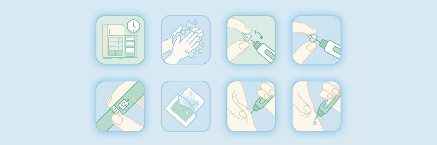 Six-step visual guide for preparing and injecting a Gonal-F pen at home